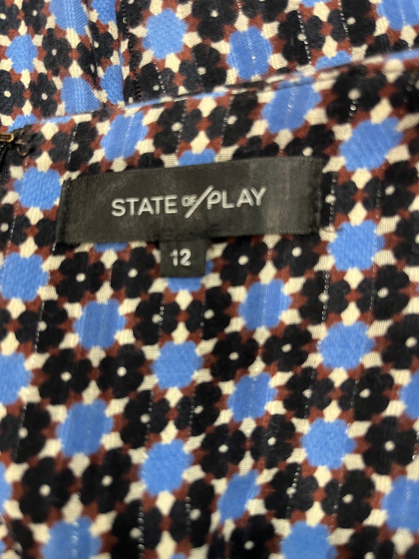State of Play Tiered Skirt | Blue with Black Floral Print | Size 12