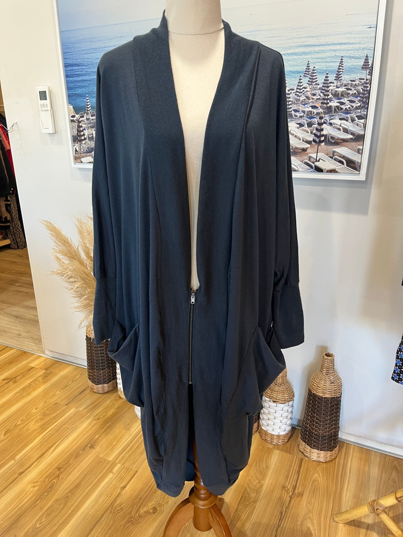The Carpenter’s Daughter NZ Made Merino Cardigan | Mid-Blue Batwing Style | XS