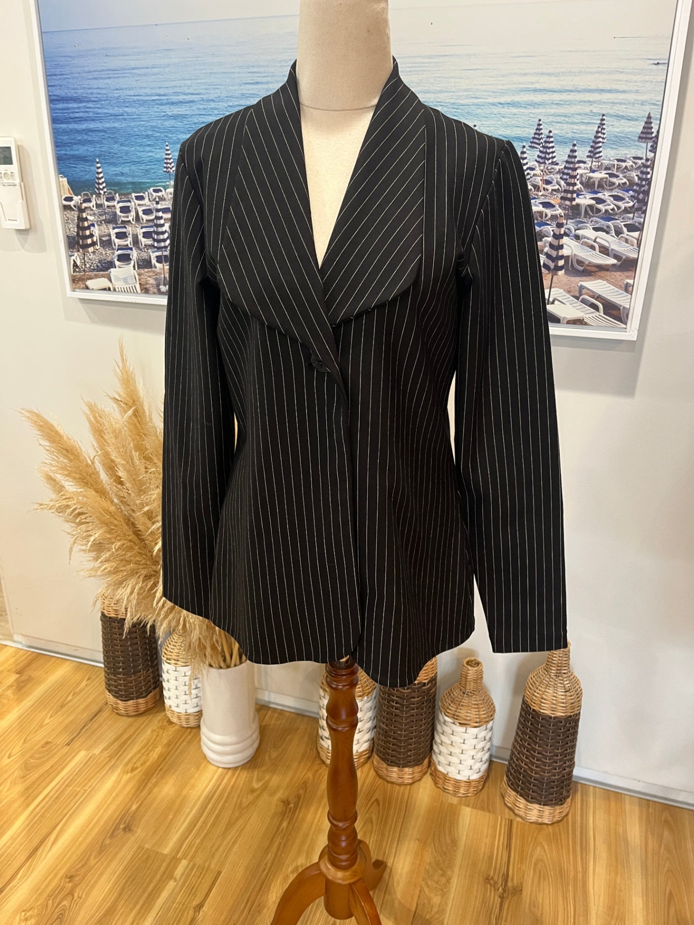 My Merino Black Blazer with White Pinstripes | NZ Made | Size 10