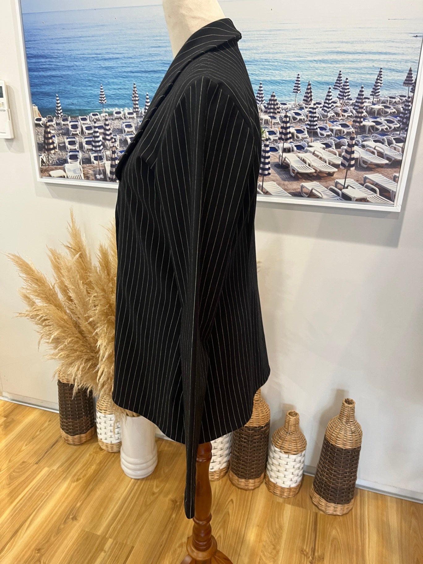 My Merino Black Blazer with White Pinstripes | NZ Made | Size 10