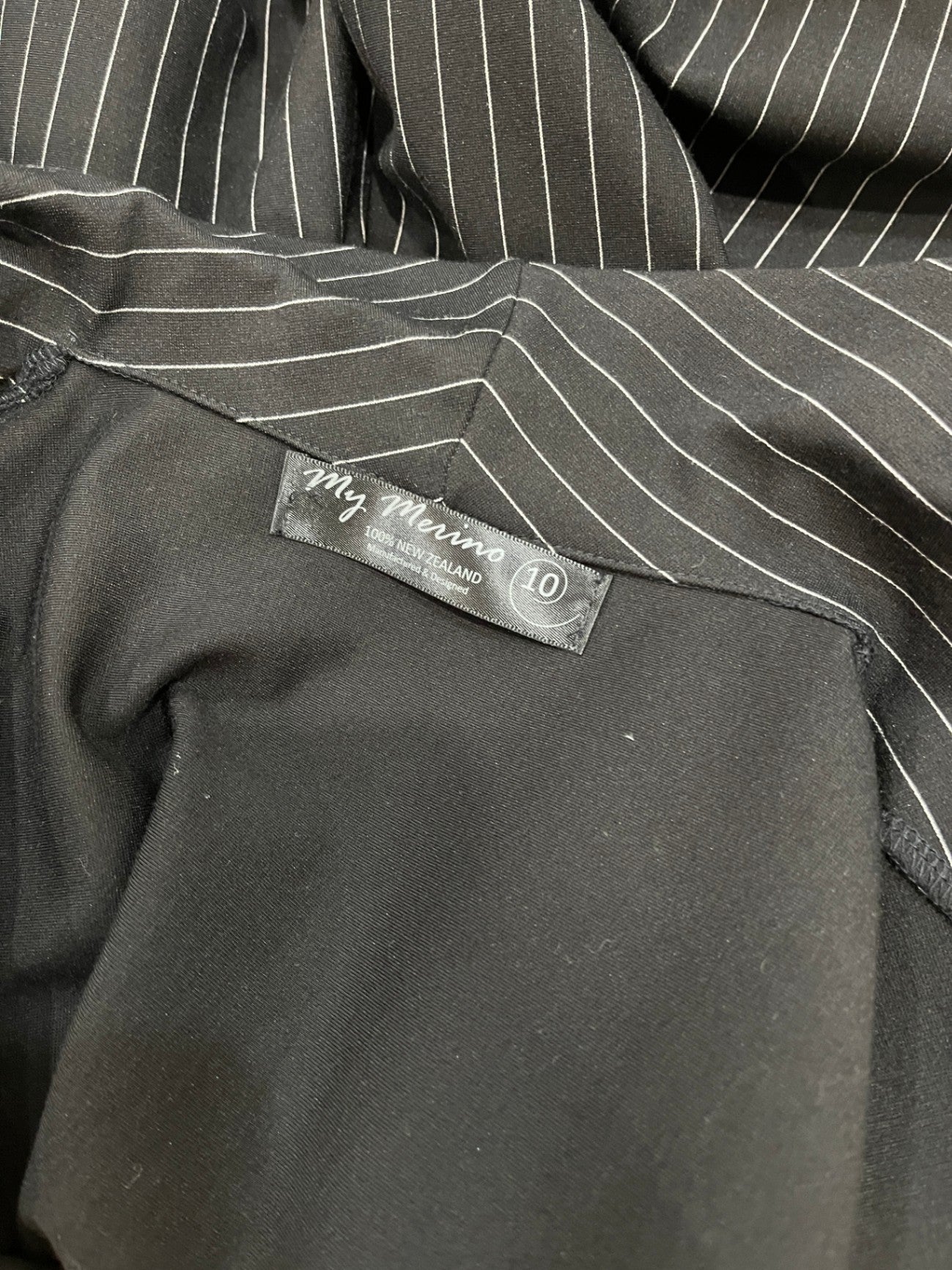 My Merino Black Blazer with White Pinstripes | NZ Made | Size 10