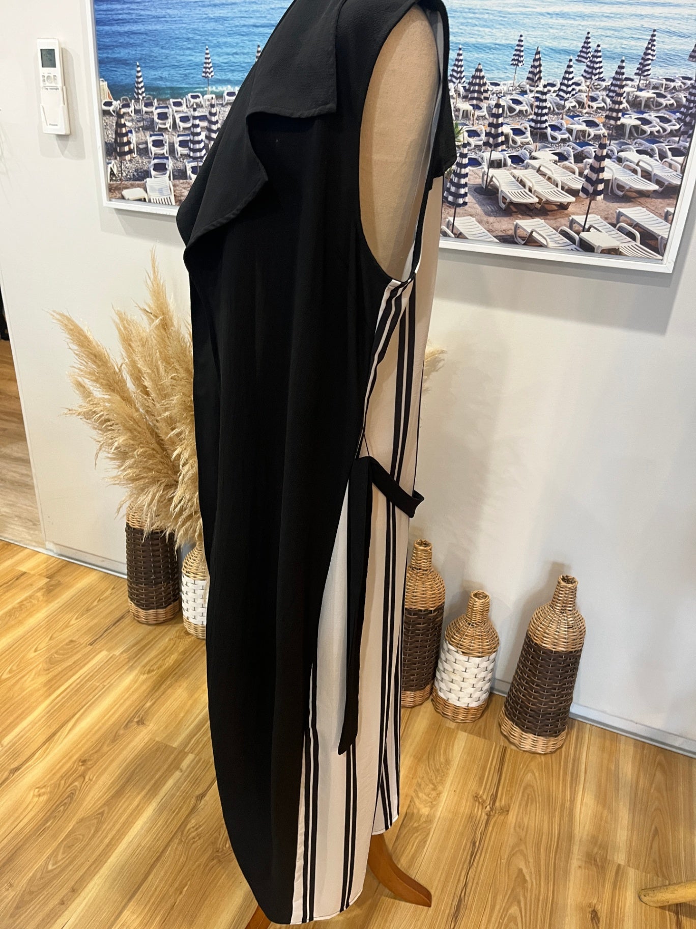 Zambelli Longline Collared Vest Dress, Tie Belt | Size 10