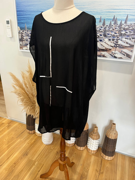 XLAB Made in NZ Black Tunic — Size 16, Round Neck