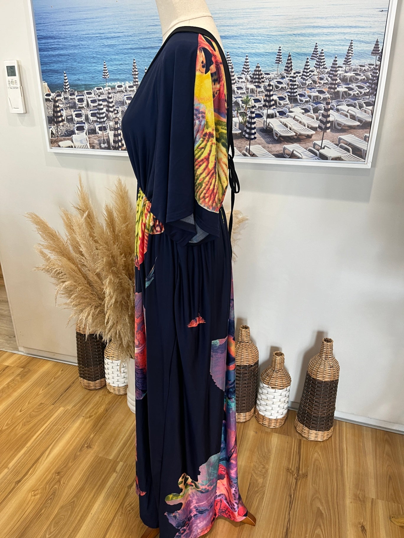 Cactus Fashion Maxi Dress — XXL Blue with Giant Flowers