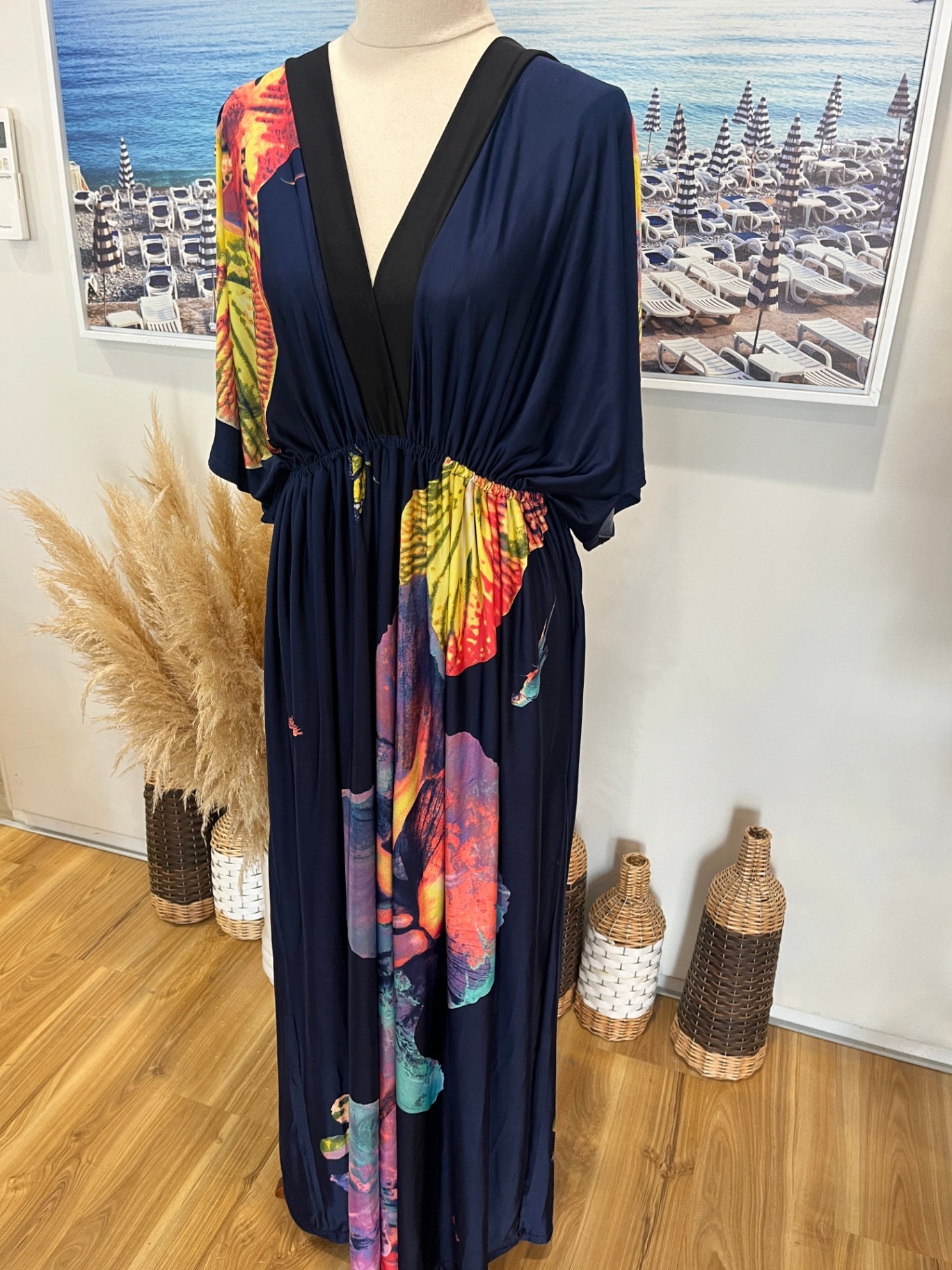 Cactus Fashion Maxi Dress — XXL Blue with Giant Flowers