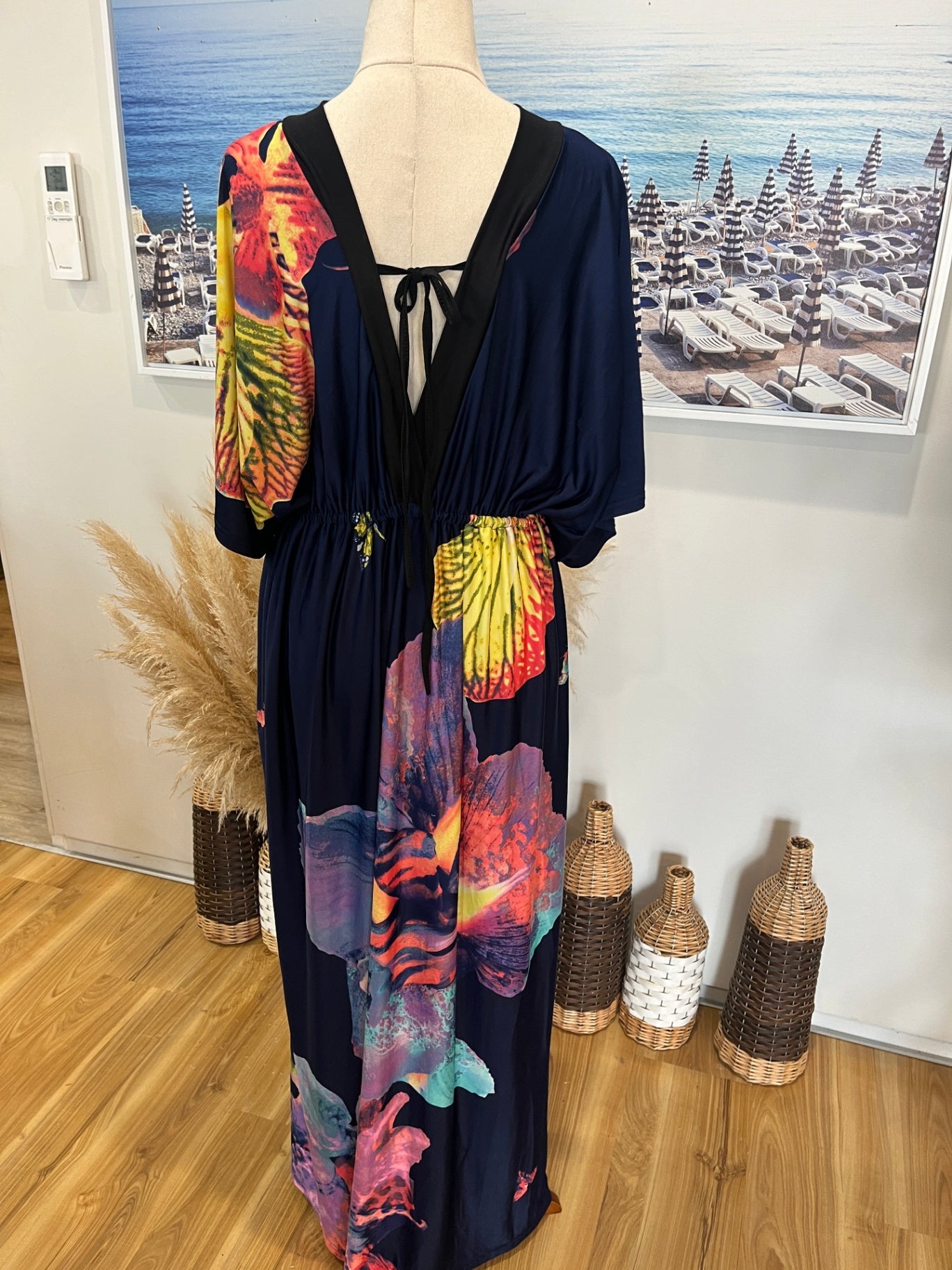 Cactus Fashion Maxi Dress — XXL Blue with Giant Flowers