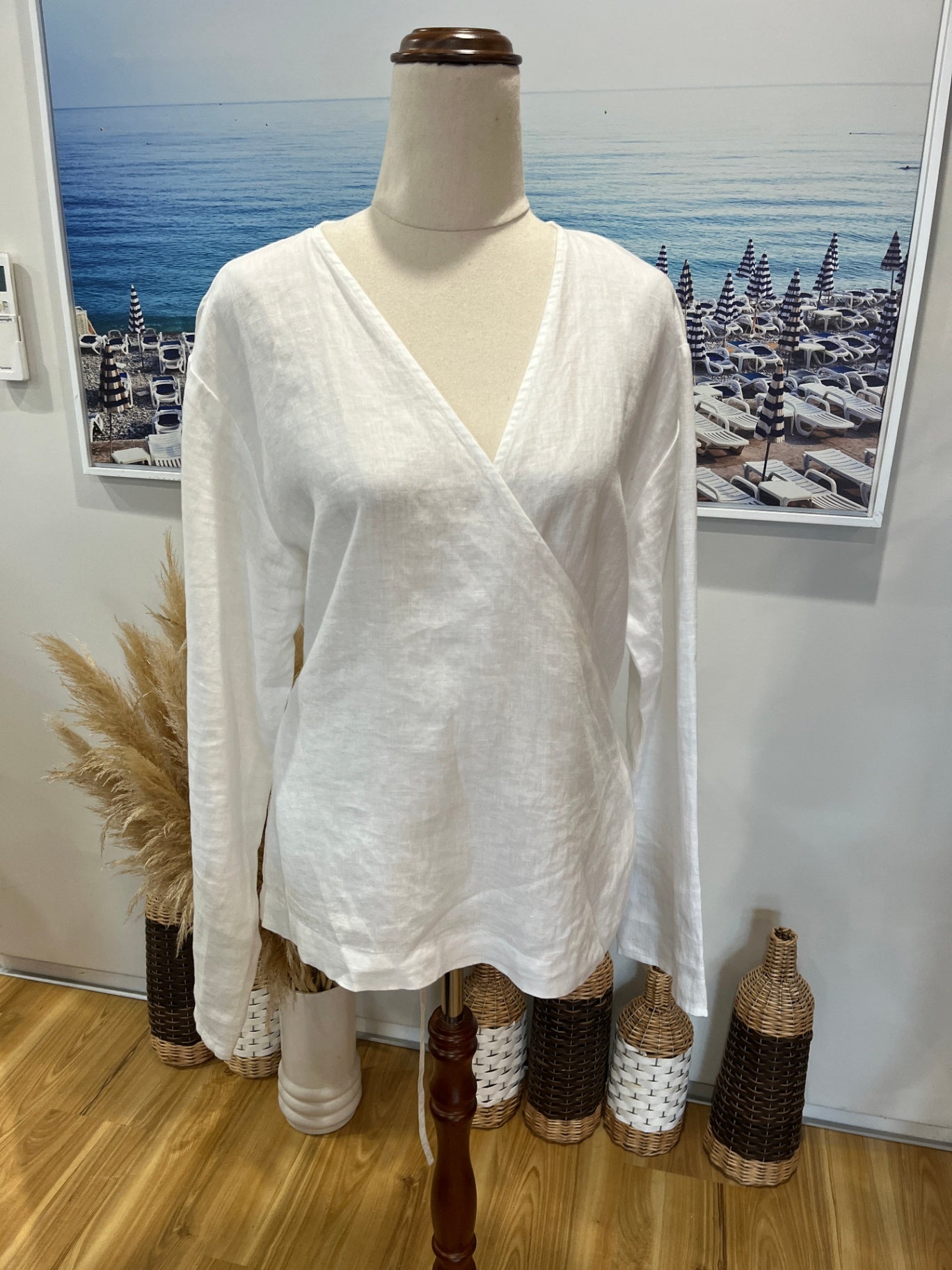 Assembly Label Wrap Linen Shirt — Size 12 White