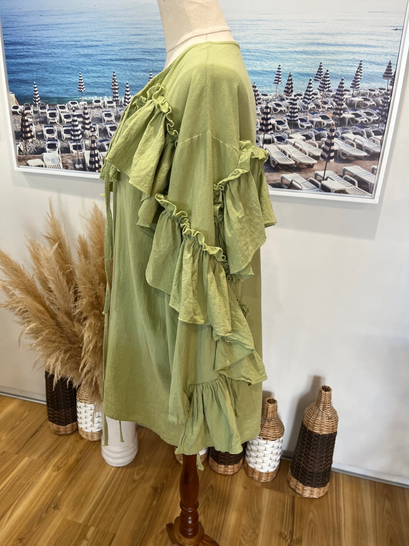Belleito Pirate Style Top Lime Green Shirt Size L