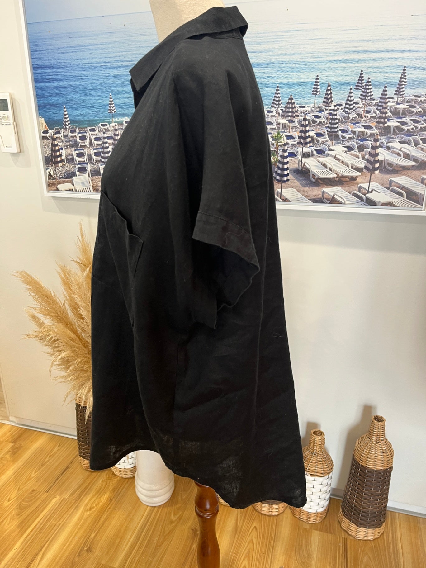 Zest Shirt — Size 14 Black Pull-On Short Sleeve 100% Linen