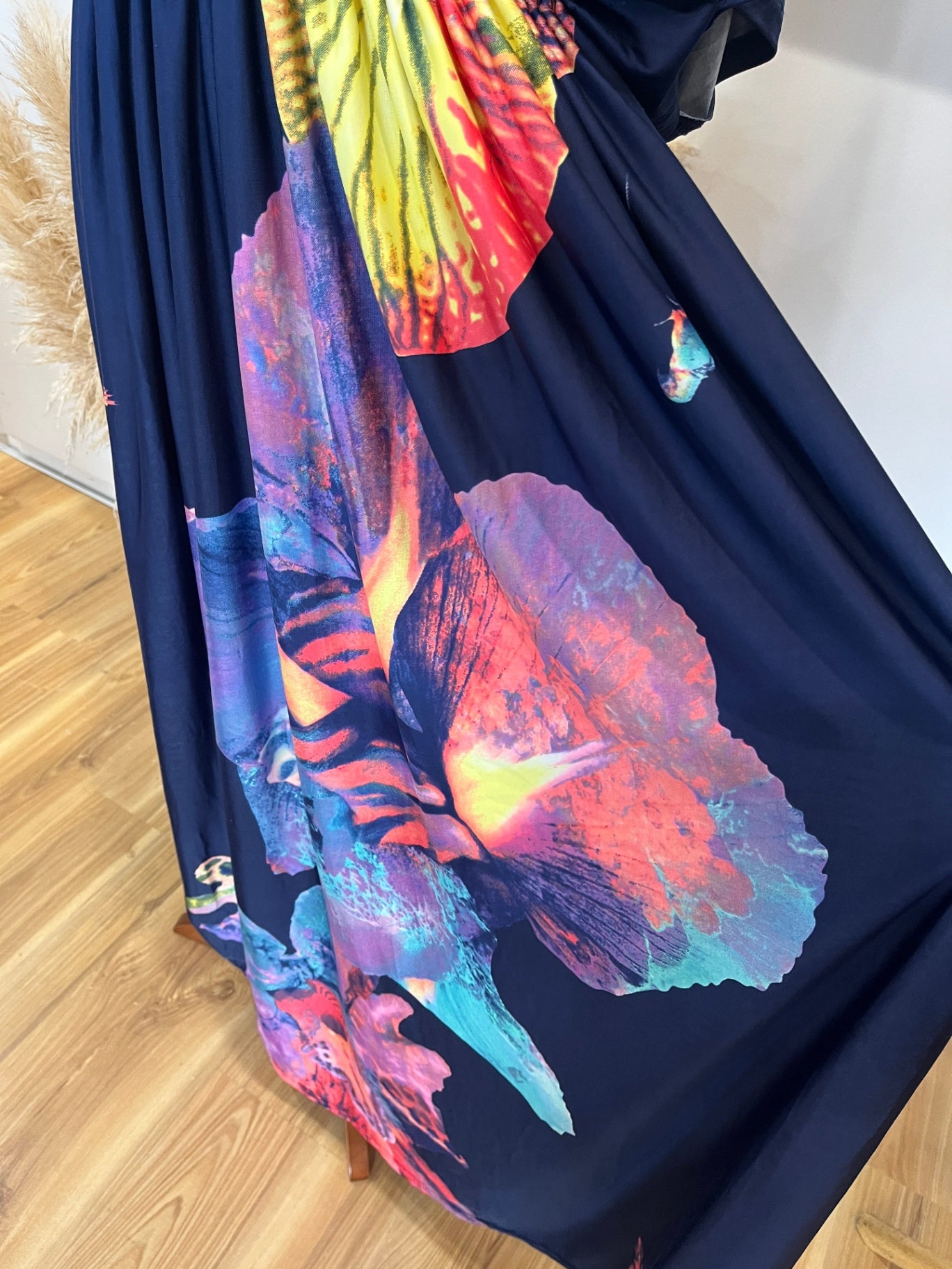 Cactus Fashion Maxi Dress — XXL Blue with Giant Flowers