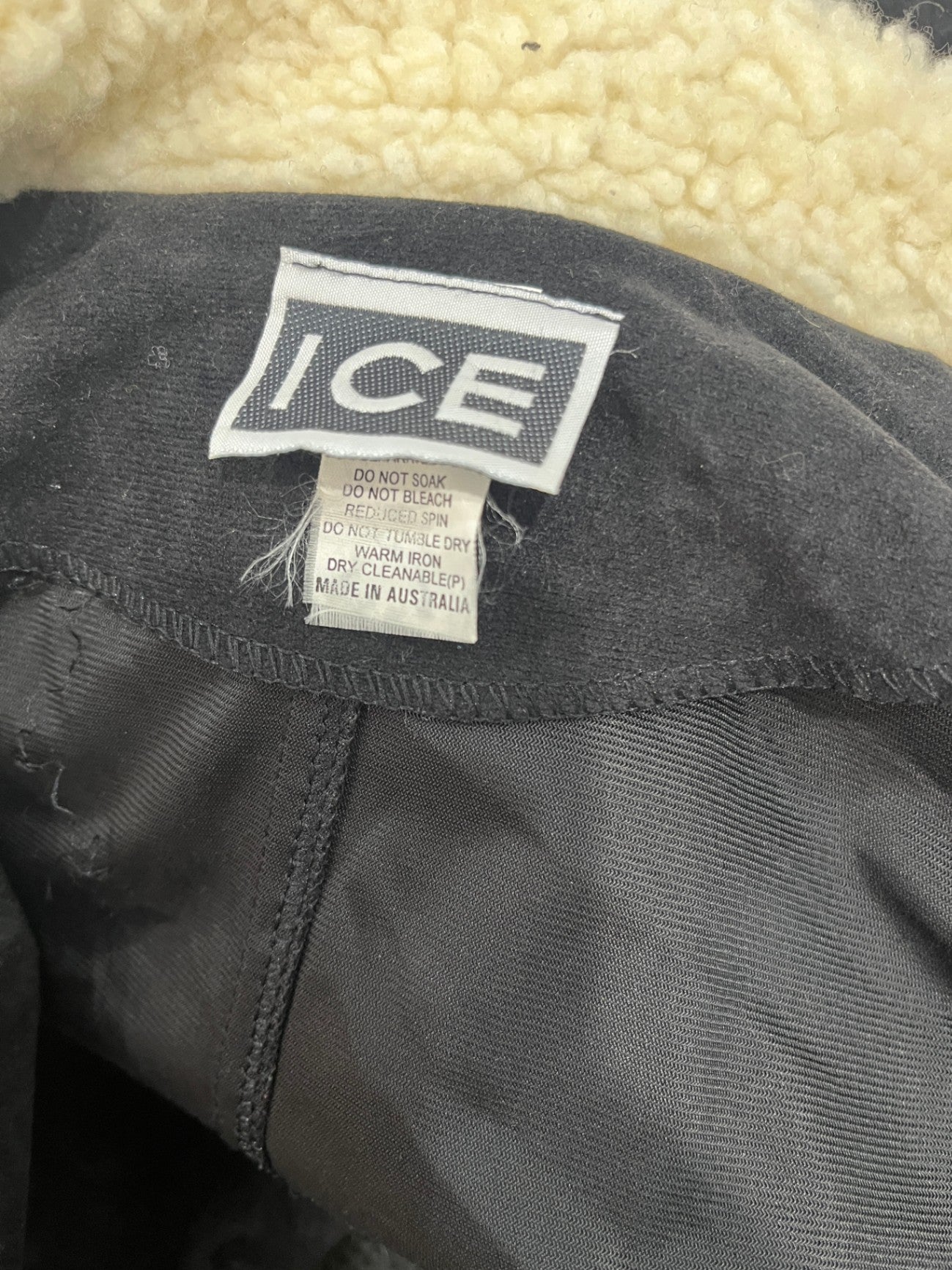 Ice Coat Medium Black with Cream Faux Wool Cuffs & Collar
