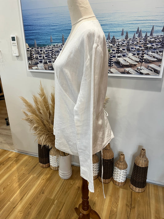Assembly Label Wrap Linen Shirt — Size 12 White