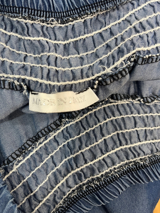 Italian-Made Blue Chambray Wide-Leg Pants — M/L | Relaxed & Effortless Style
