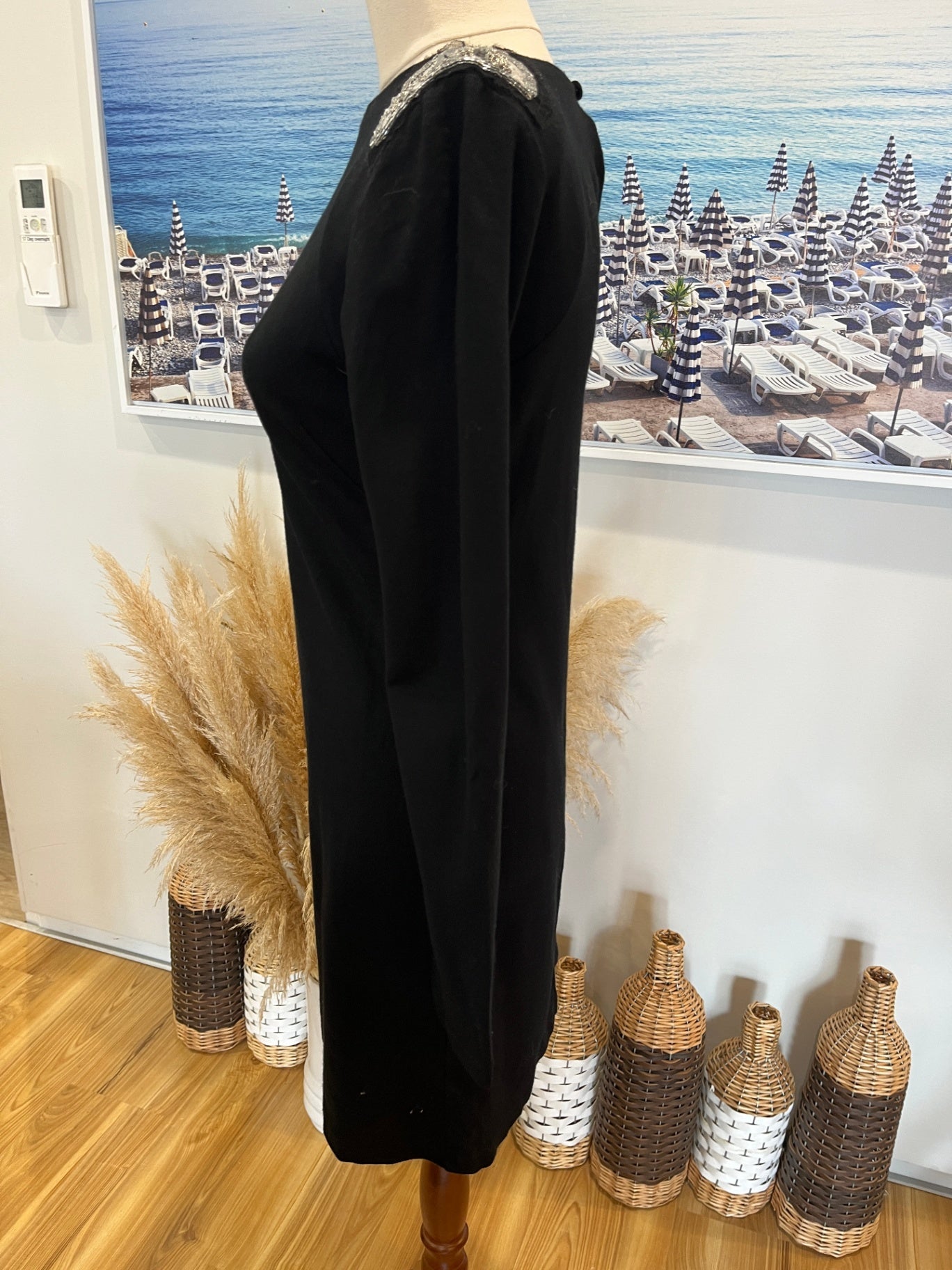 Moochi Black Dress — Size 10 | Statement Sequin Shoulder Detail