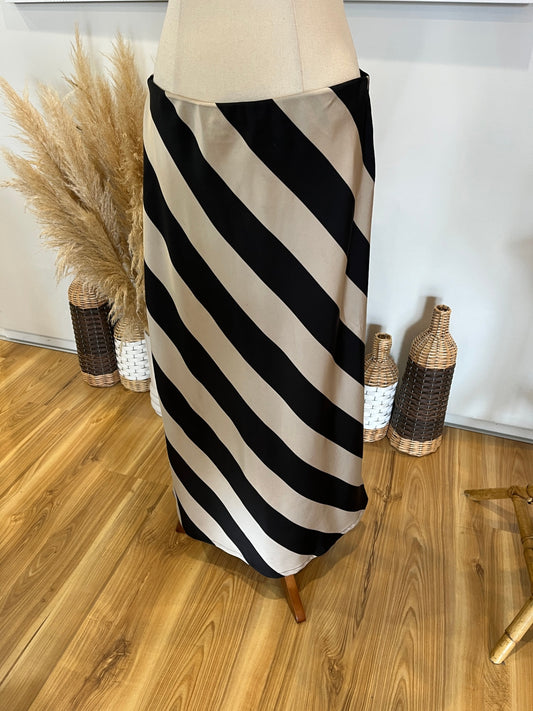 Stella + Gemma Midi Skirt — Beige & Black | Size 12 | Chic Statement Style