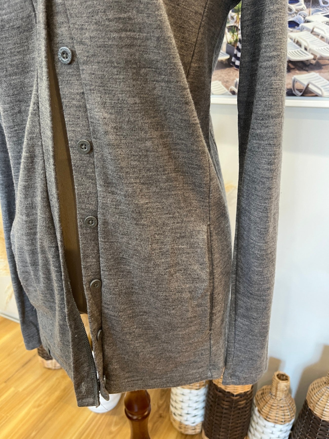Macpac Grey Cardigan — Size 10 | 100% Merino Wool