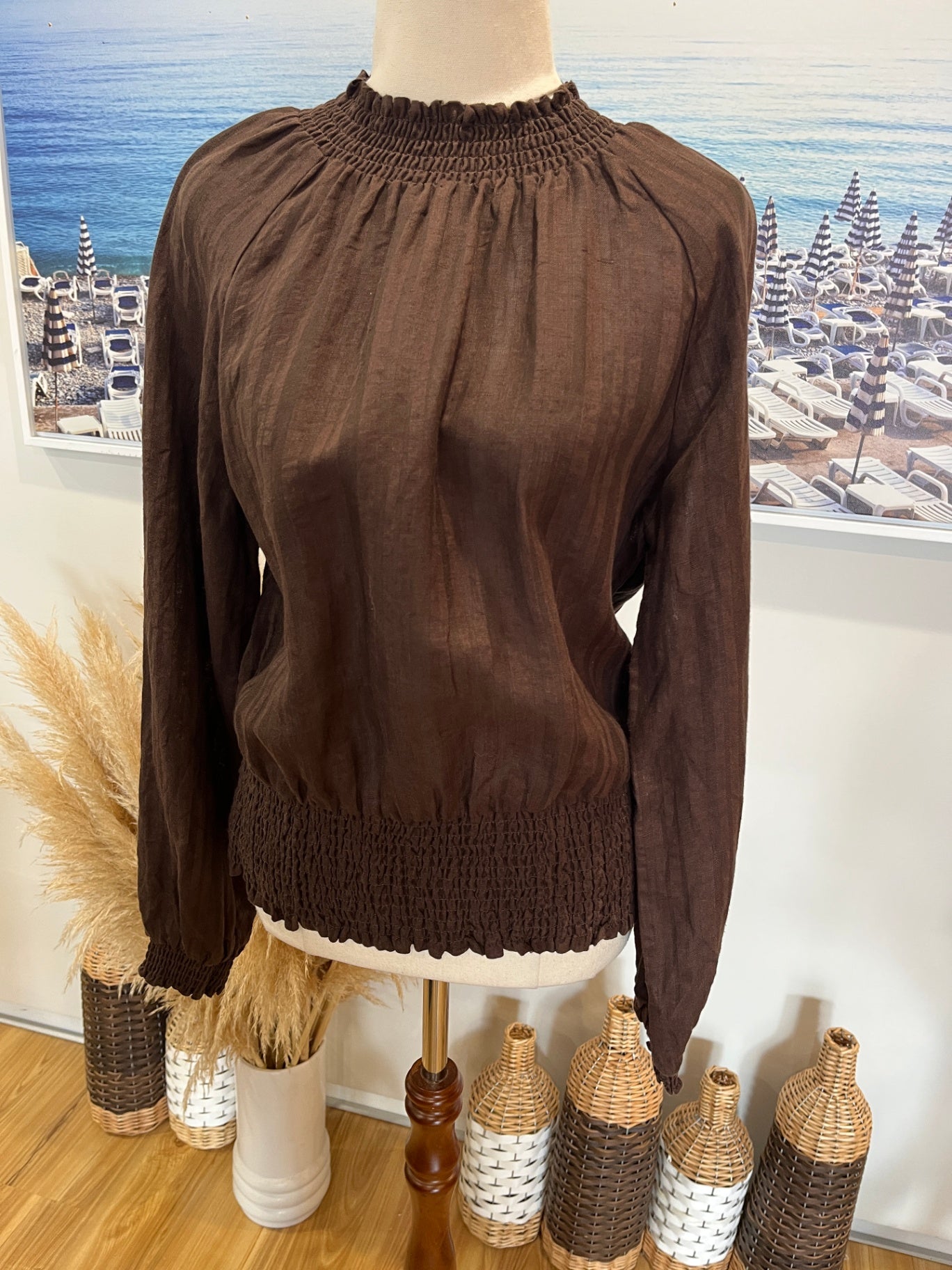 OH3 Chocolate Linen Top — Size 10