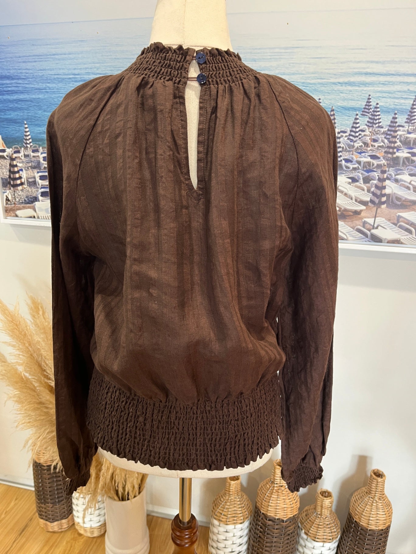 OH3 Chocolate Linen Top — Size 10