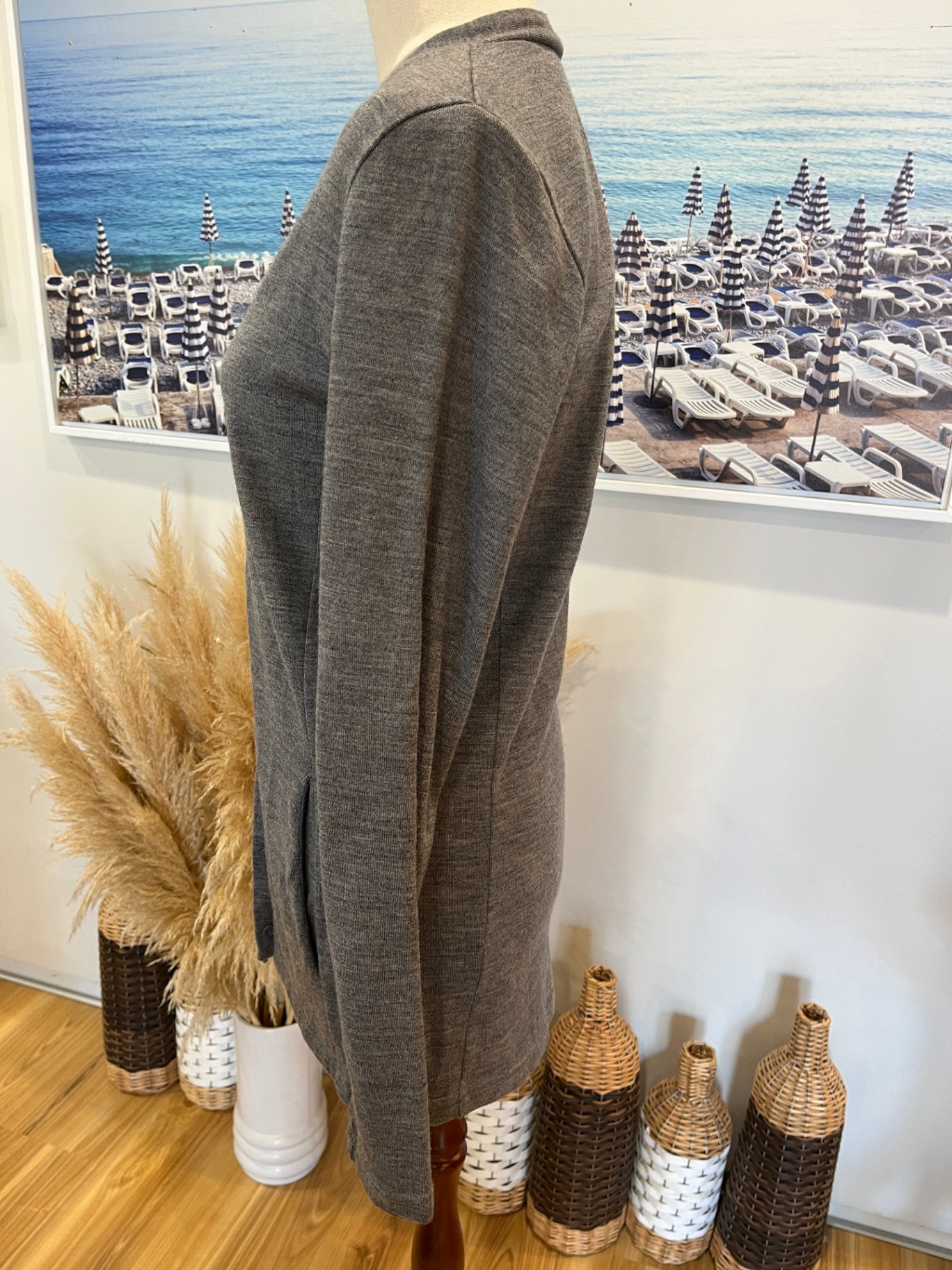Macpac Grey Cardigan — Size 10 | 100% Merino Wool
