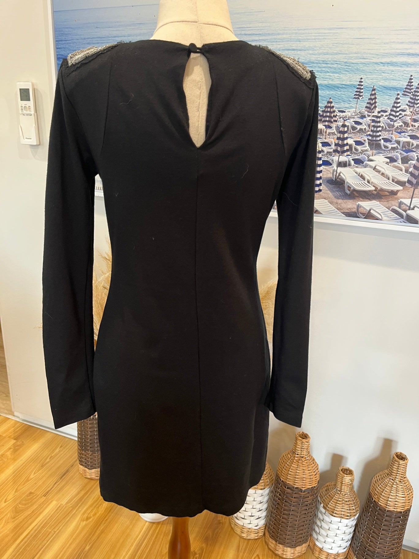 Moochi Black Dress — Size 10 | Statement Sequin Shoulder Detail