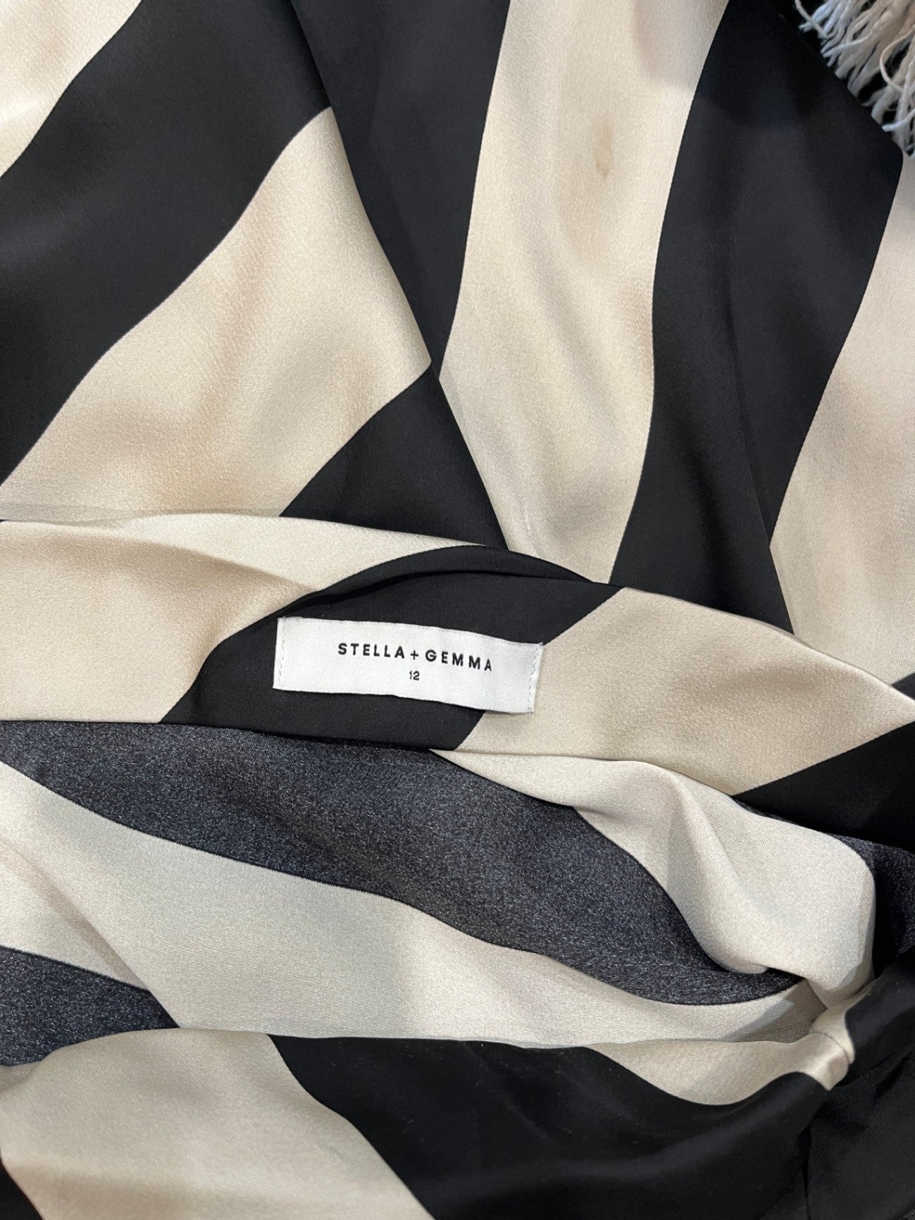 Stella + Gemma Midi Skirt — Beige & Black | Size 12 | Chic Statement Style