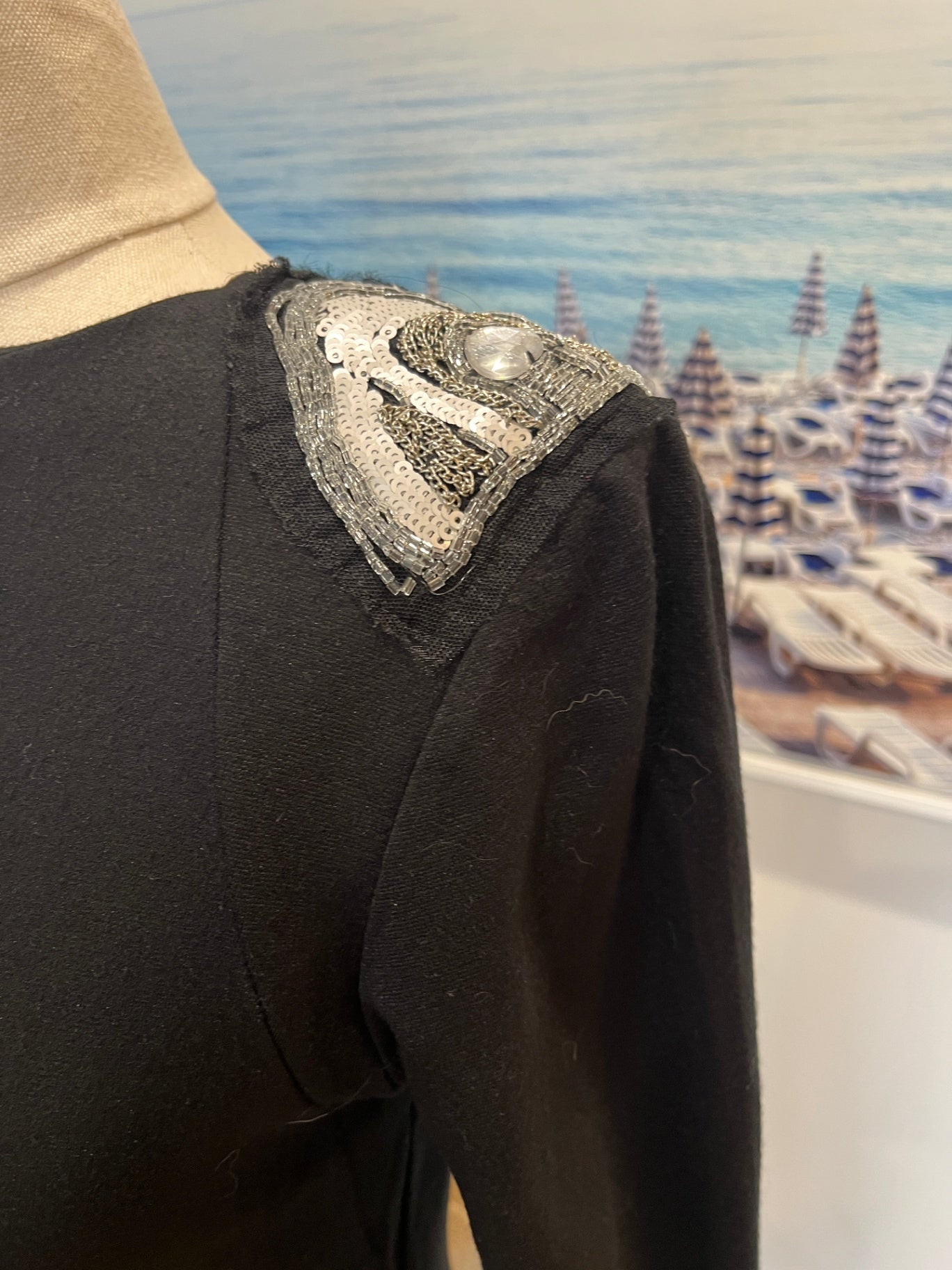 Moochi Black Dress — Size 10 | Statement Sequin Shoulder Detail