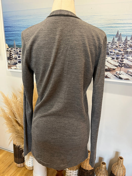 Macpac Grey Cardigan — Size 10 | 100% Merino Wool