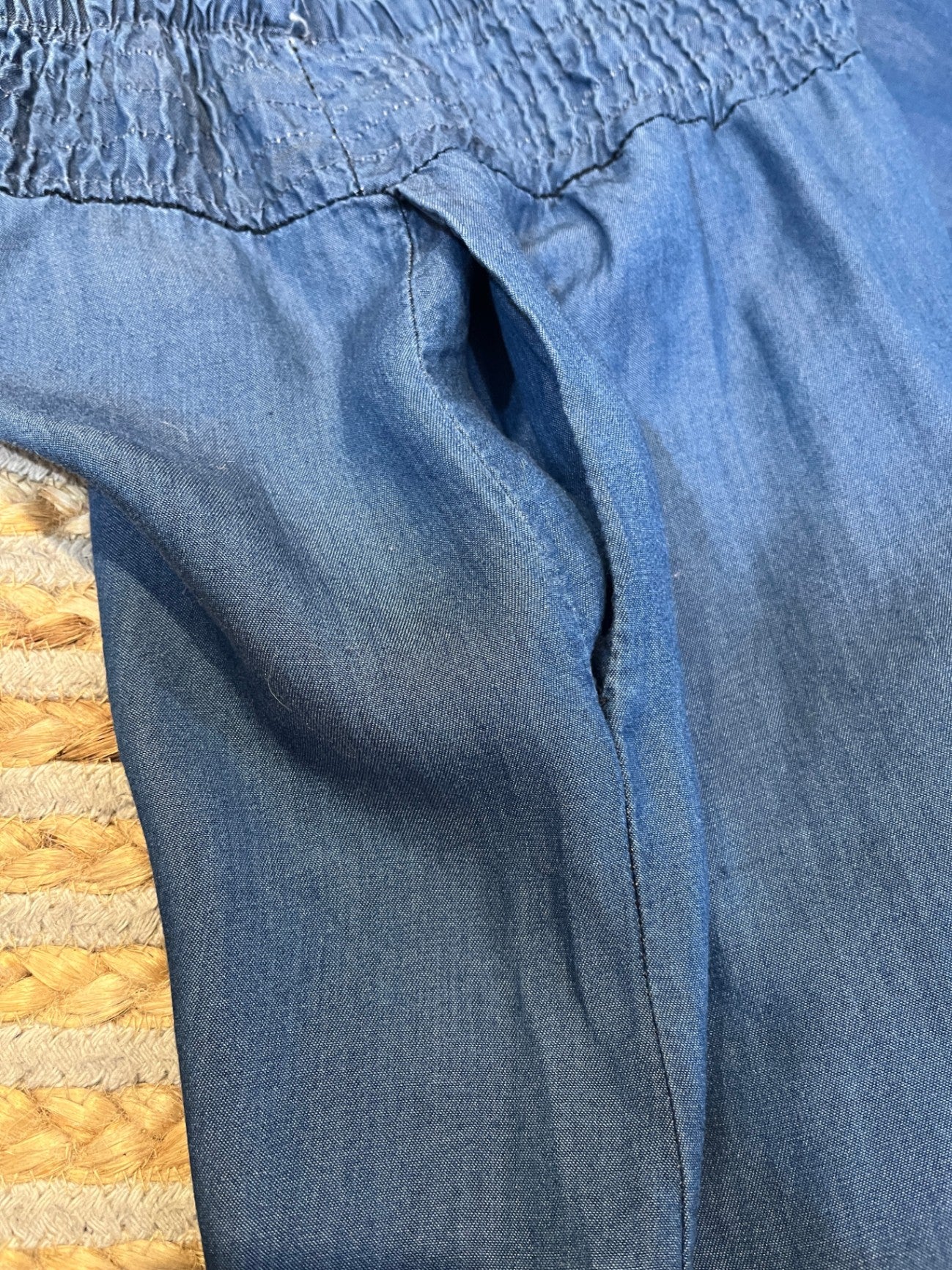 Italian-Made Blue Chambray Wide-Leg Pants — M/L | Relaxed & Effortless Style