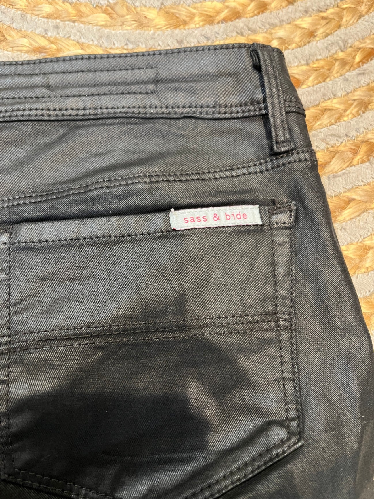 Sass & Bide Shiny Black Denim Jeans — Size 12 | Statement Style