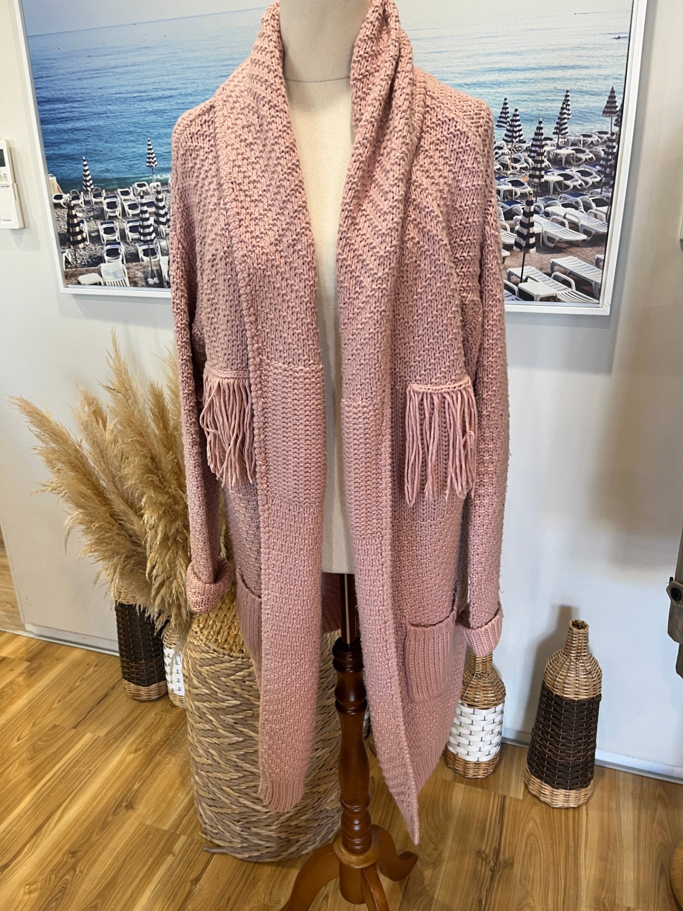 Loobie's Story Longline Cardigan — Blush Pink | Size 14 | Front Pockets