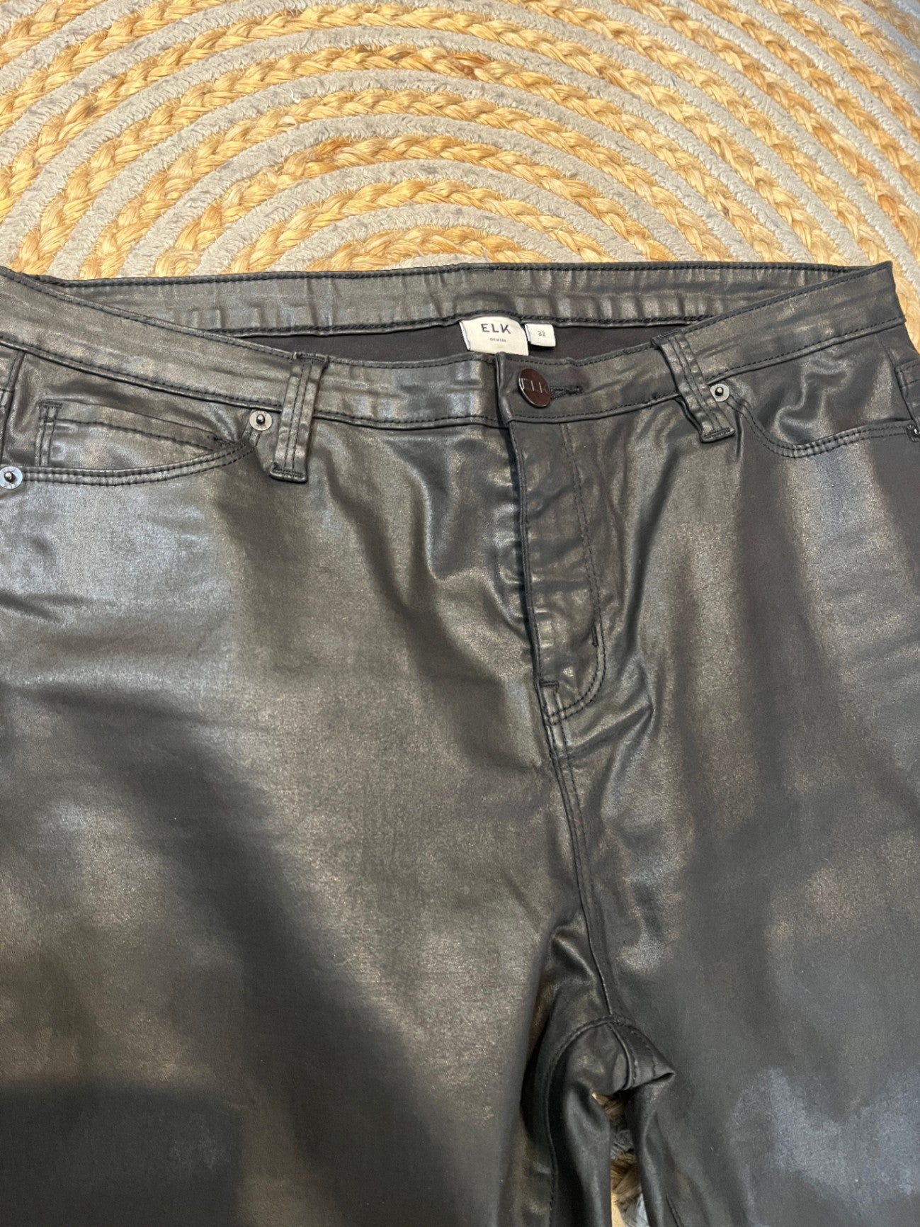 ELK Wet Look Black Jeans – Size 32