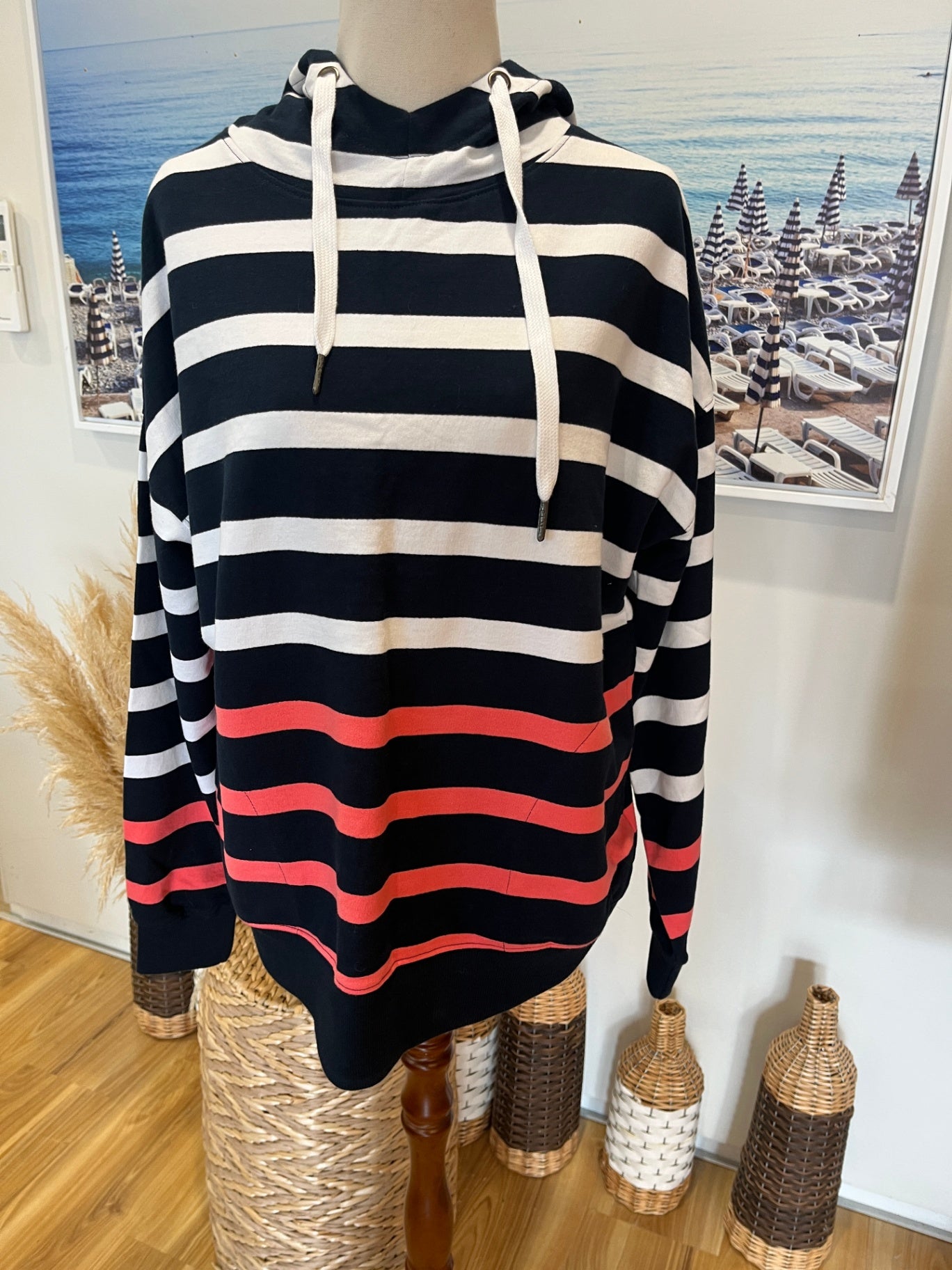 Elm Hooded Jacket – Size 10, Blue, White & Pink Stripes