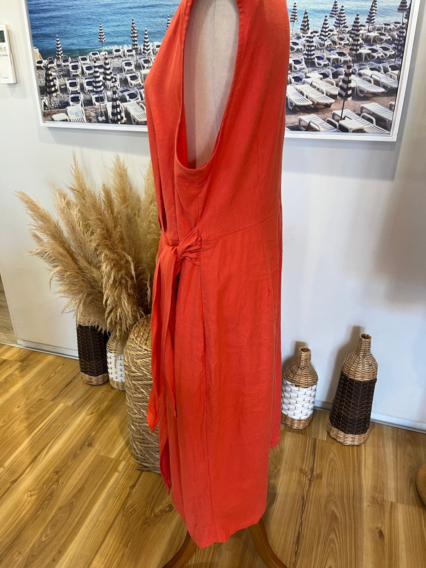 Oliver Black Linen Blend Sleeveless Orange Dress – Size 18