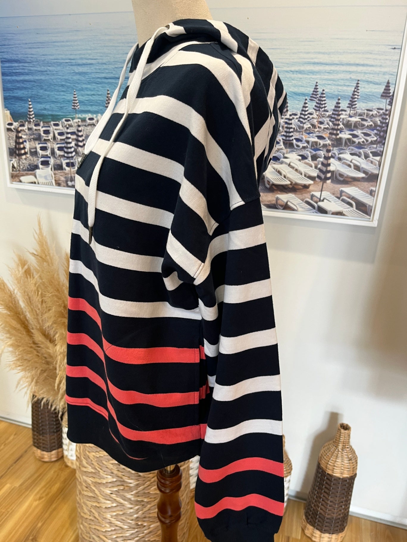 Elm Hooded Jacket – Size 10, Blue, White & Pink Stripes