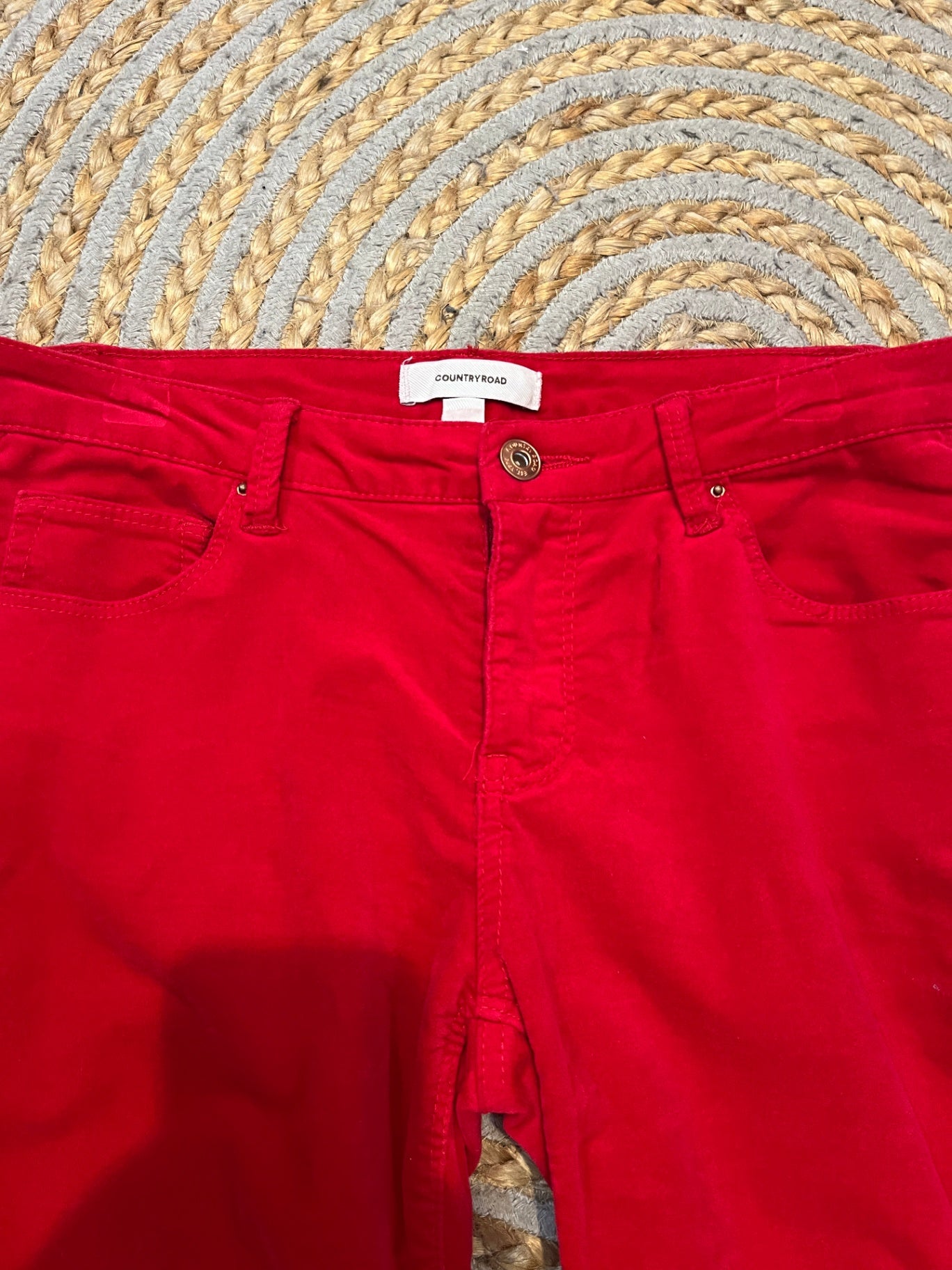Country Road Velvet Red Jeans – Stylish & Eye-Catching, Size 6