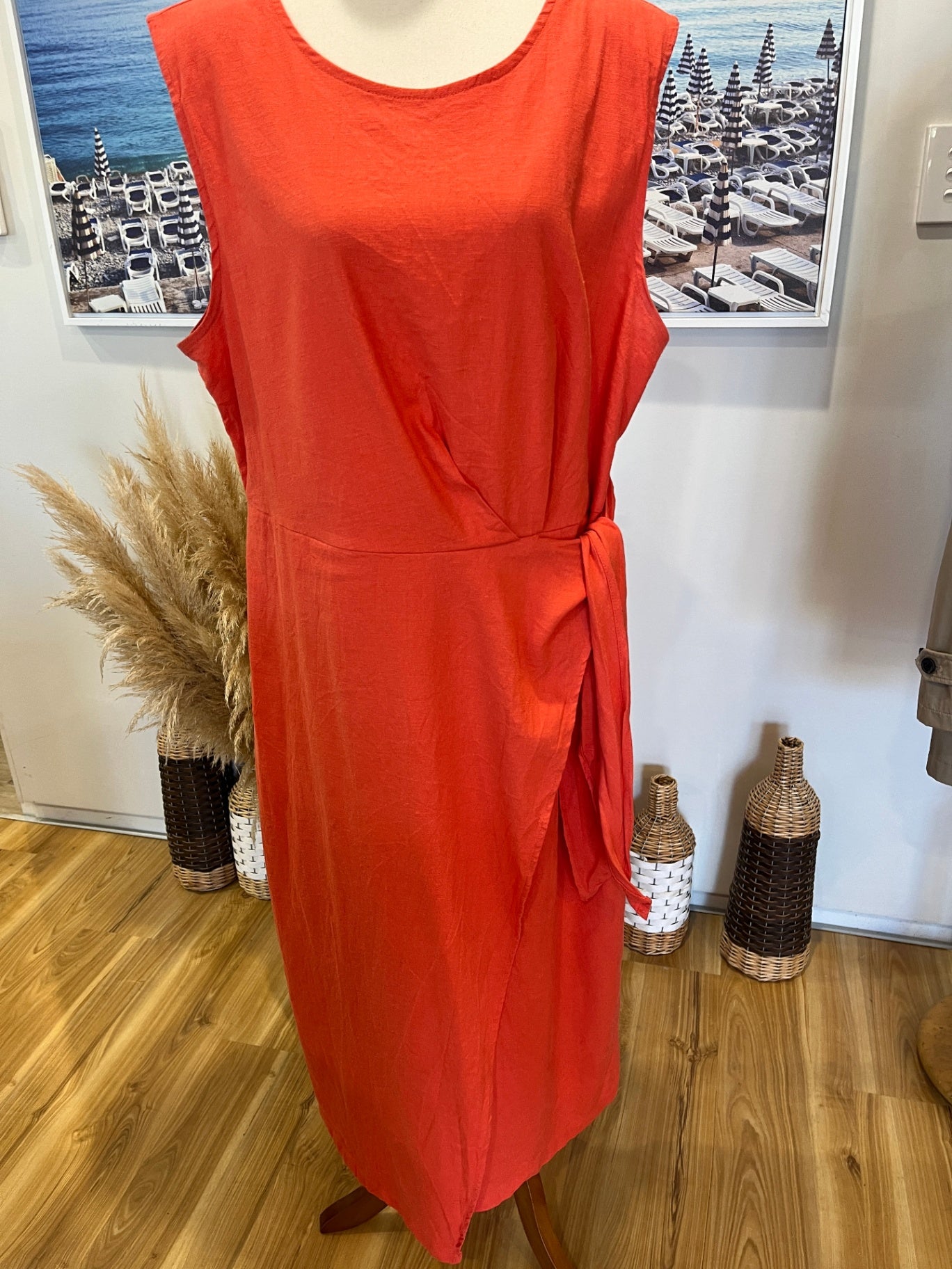 Oliver Black Linen Blend Sleeveless Orange Dress – Size 18