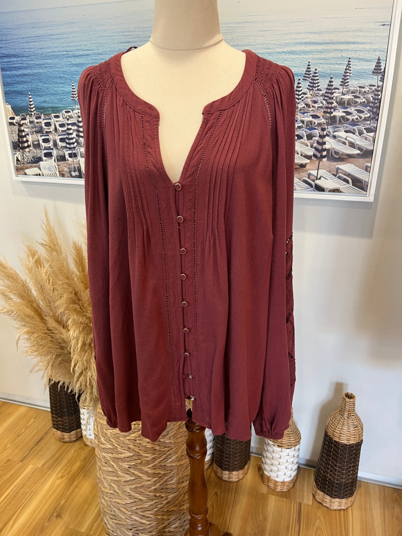 Just Jeans Muted Burgundy Boho Blouse – Size 14 | Effortless & Stylish