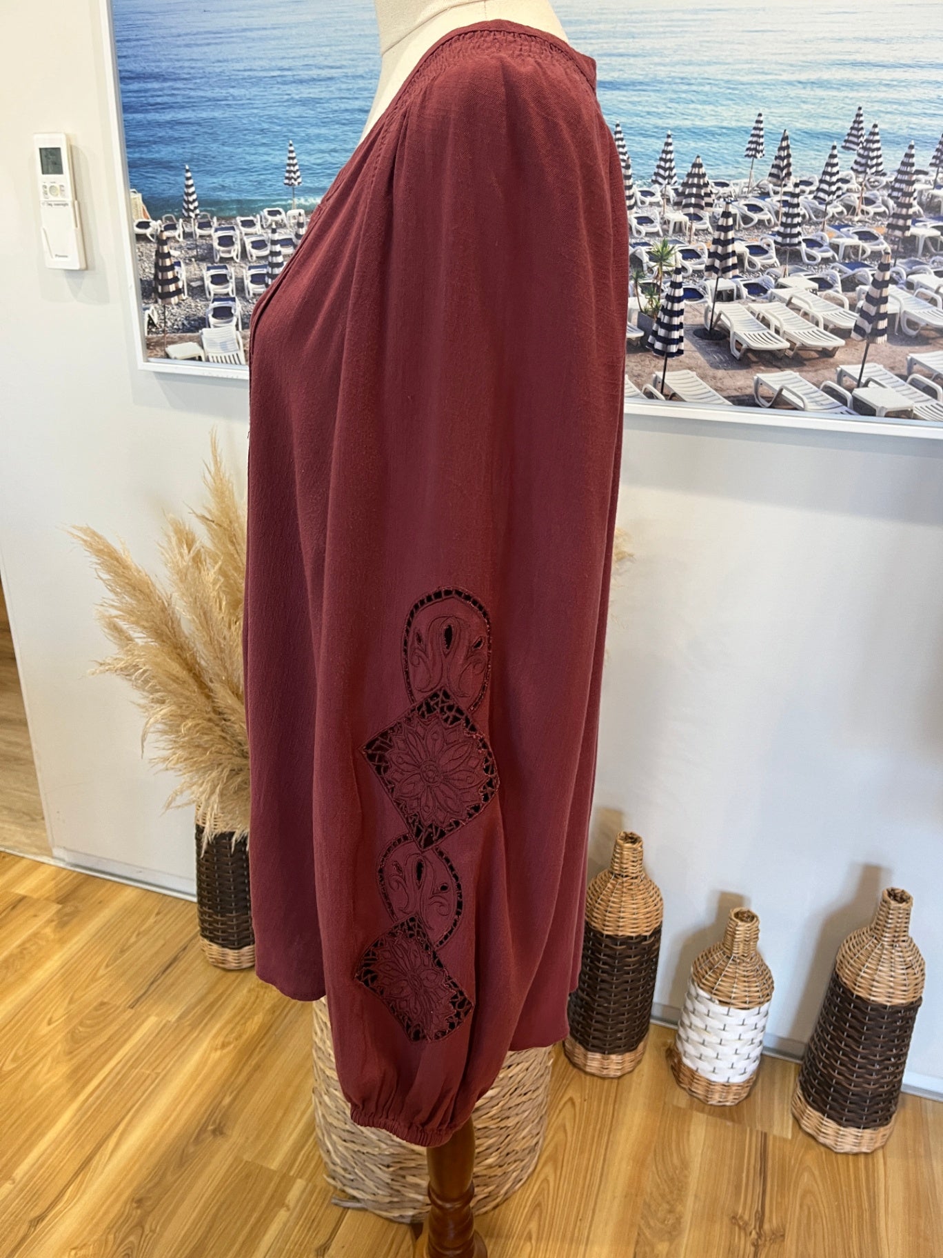 Just Jeans Muted Burgundy Boho Blouse – Size 14 | Effortless & Stylish