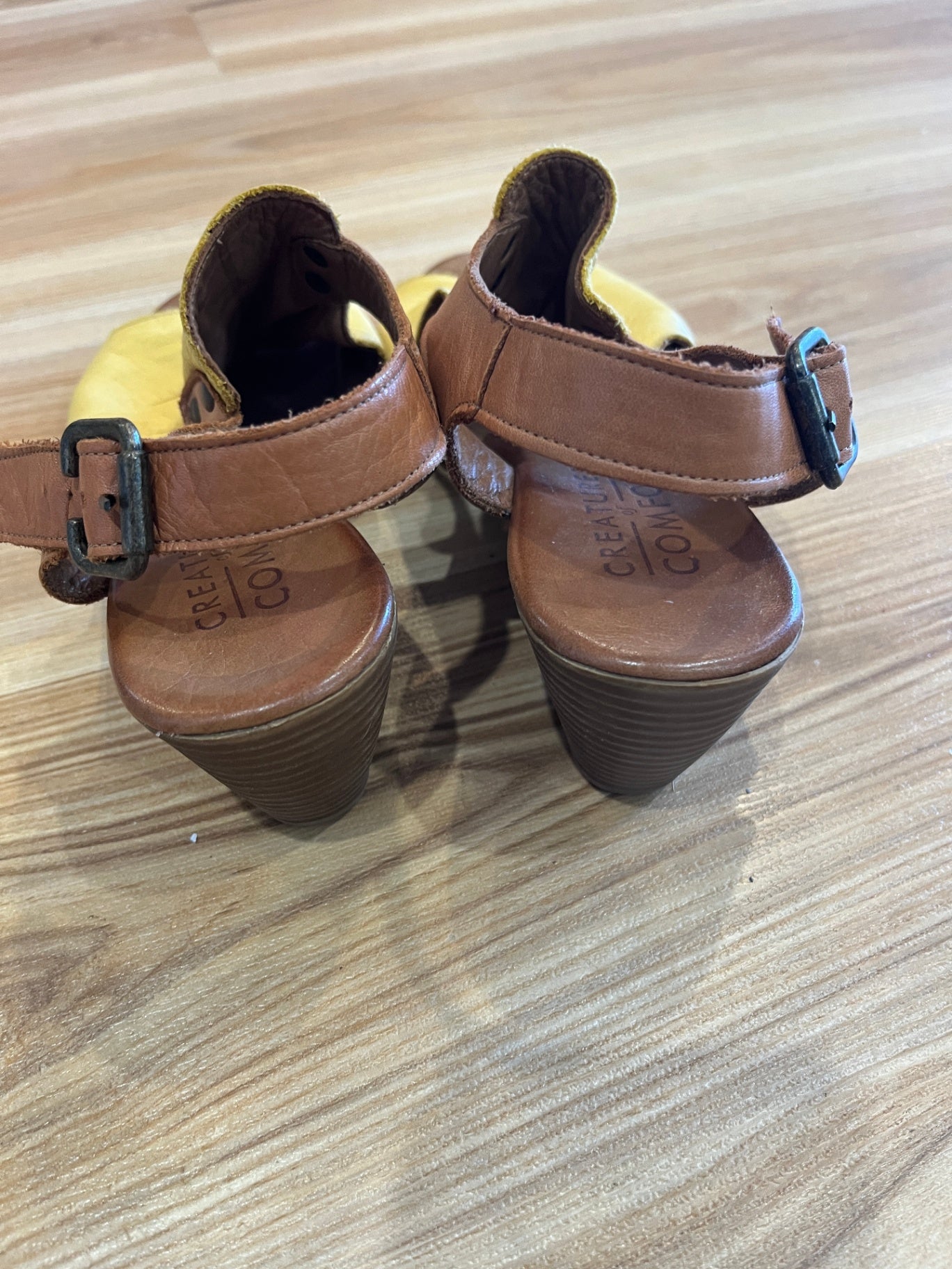 Creatures of Comfort Yellow/Tan Sandals – Adjustable Buckle Strap, Size 38