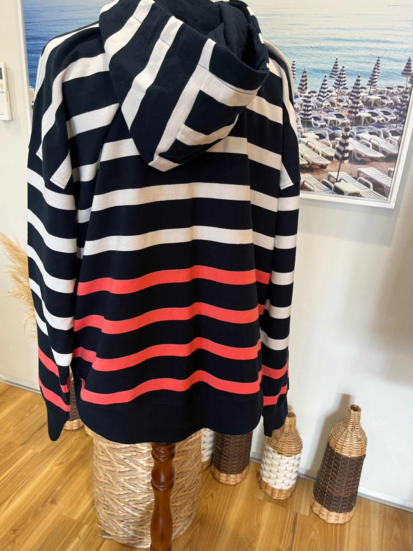 Elm Hooded Jacket – Size 10, Blue, White & Pink Stripes