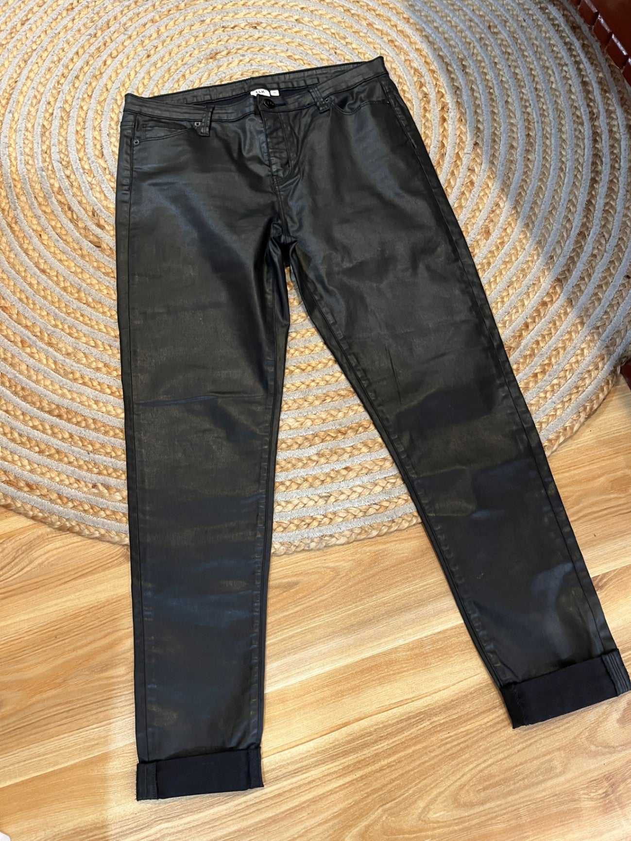 ELK Wet Look Black Jeans – Size 32