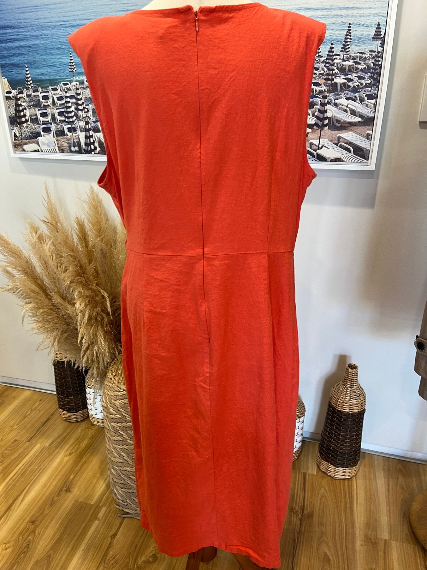 Oliver Black Linen Blend Sleeveless Orange Dress – Size 18
