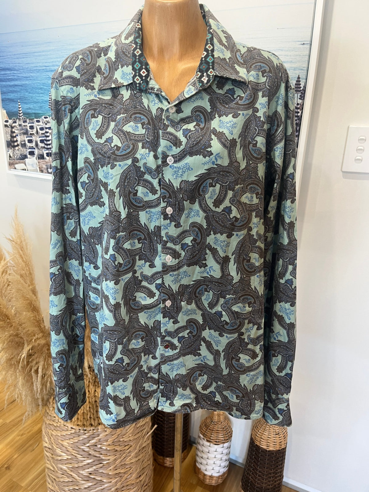 JOHN LENNON by English Laundry Longsleeve Shirt XL Aqua Paisley
