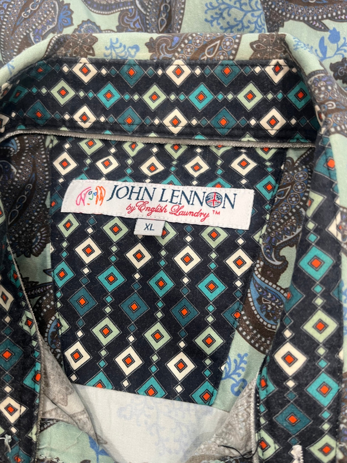 JOHN LENNON by English Laundry Longsleeve Shirt XL Aqua Paisley