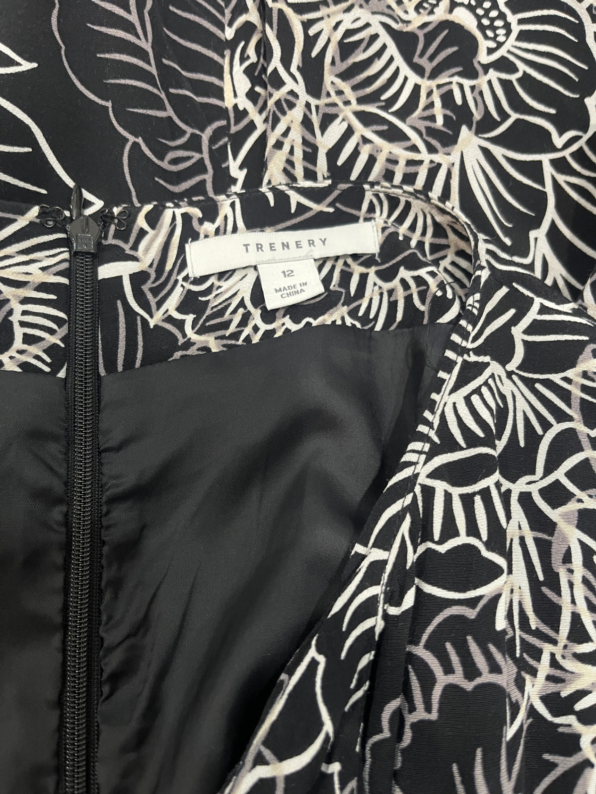 Trenery Black & White Floral 100% Viscose Dress – Size 12