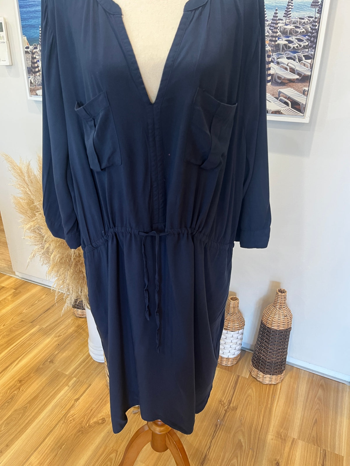 Rivers 3/4 Sleeve Navy Blue Shirt Dress Size 22