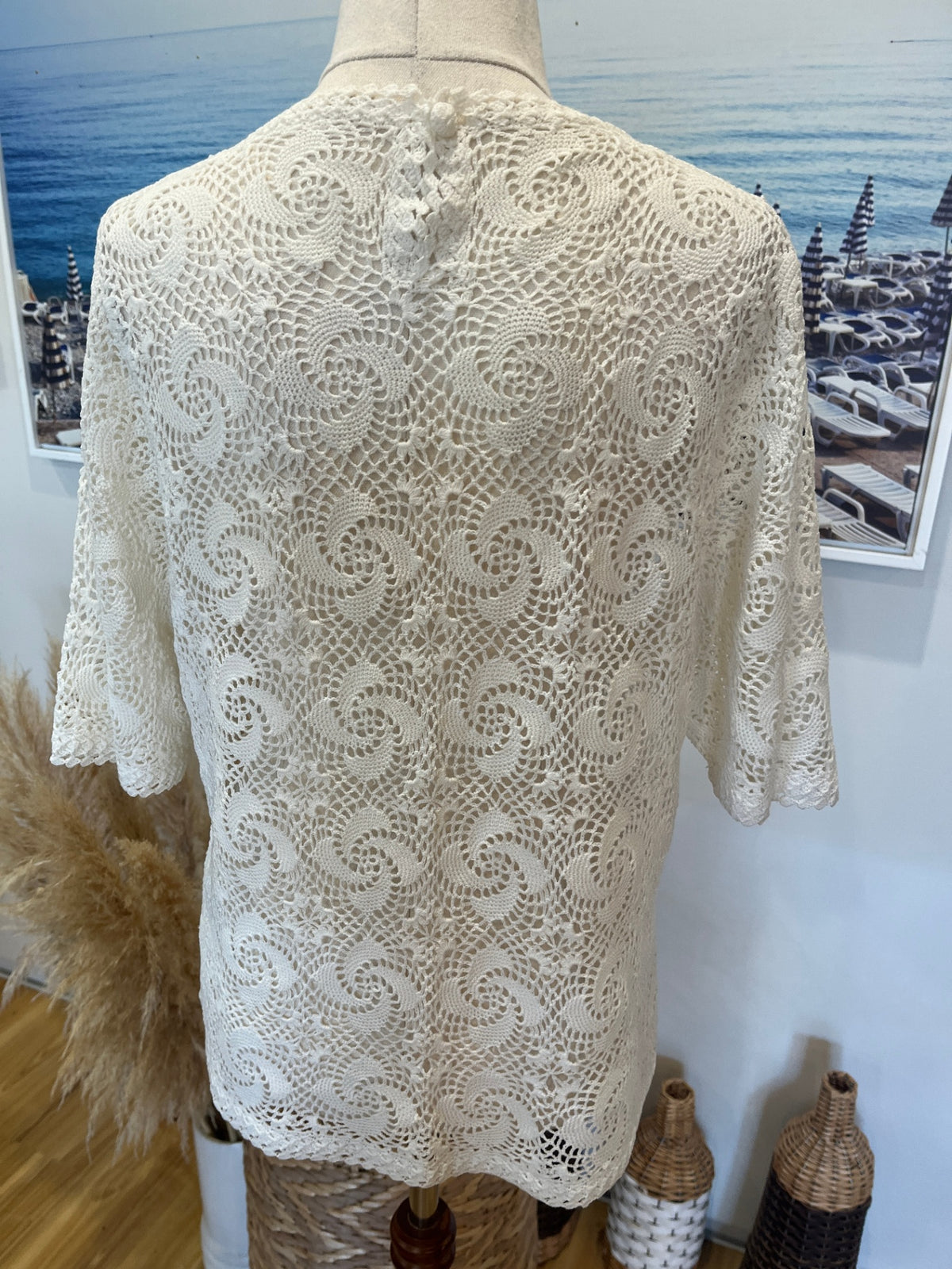 Cream Crochet-Style Round Neck Top – M/L