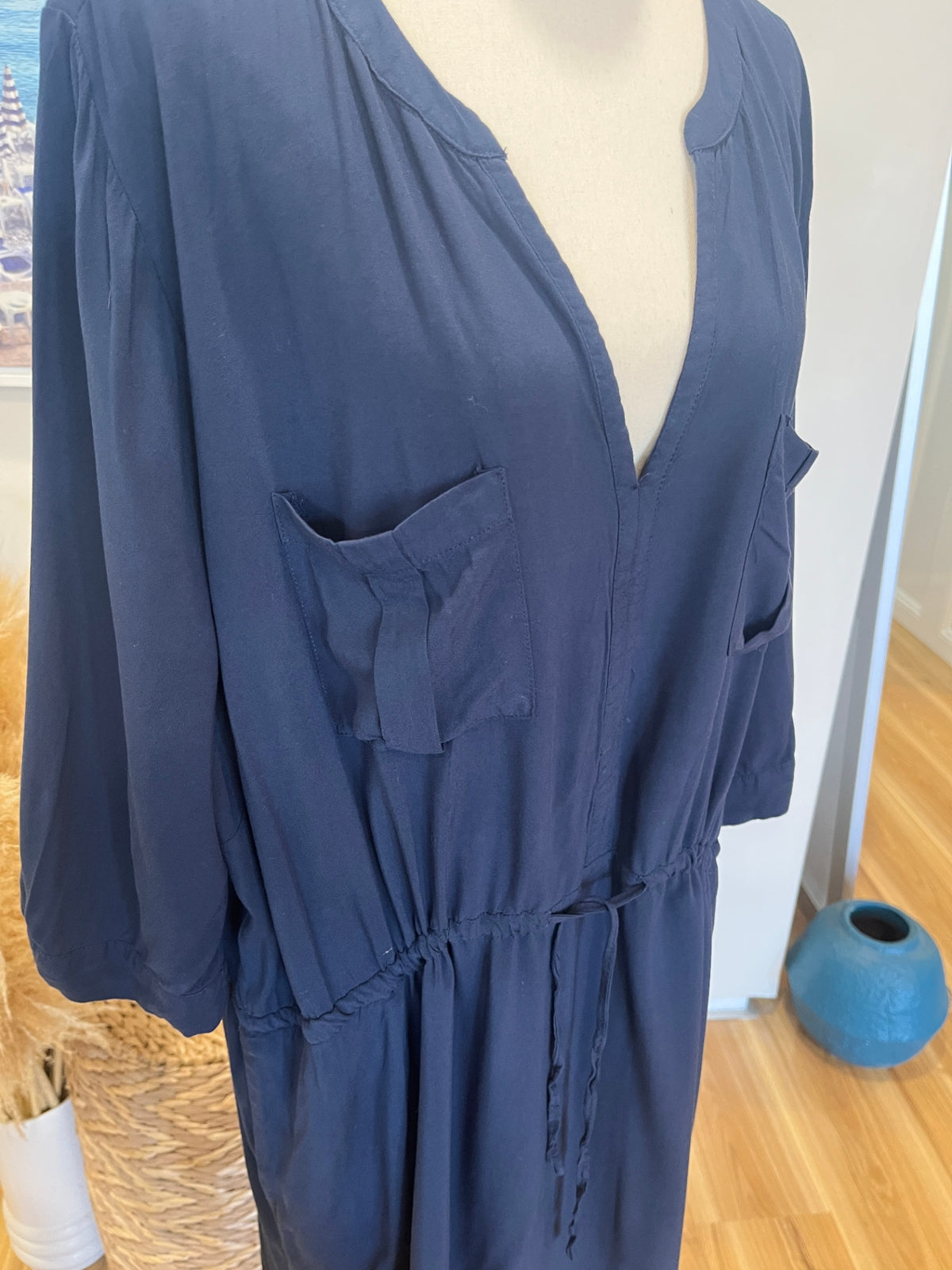 Rivers 3/4 Sleeve Navy Blue Shirt Dress Size 22