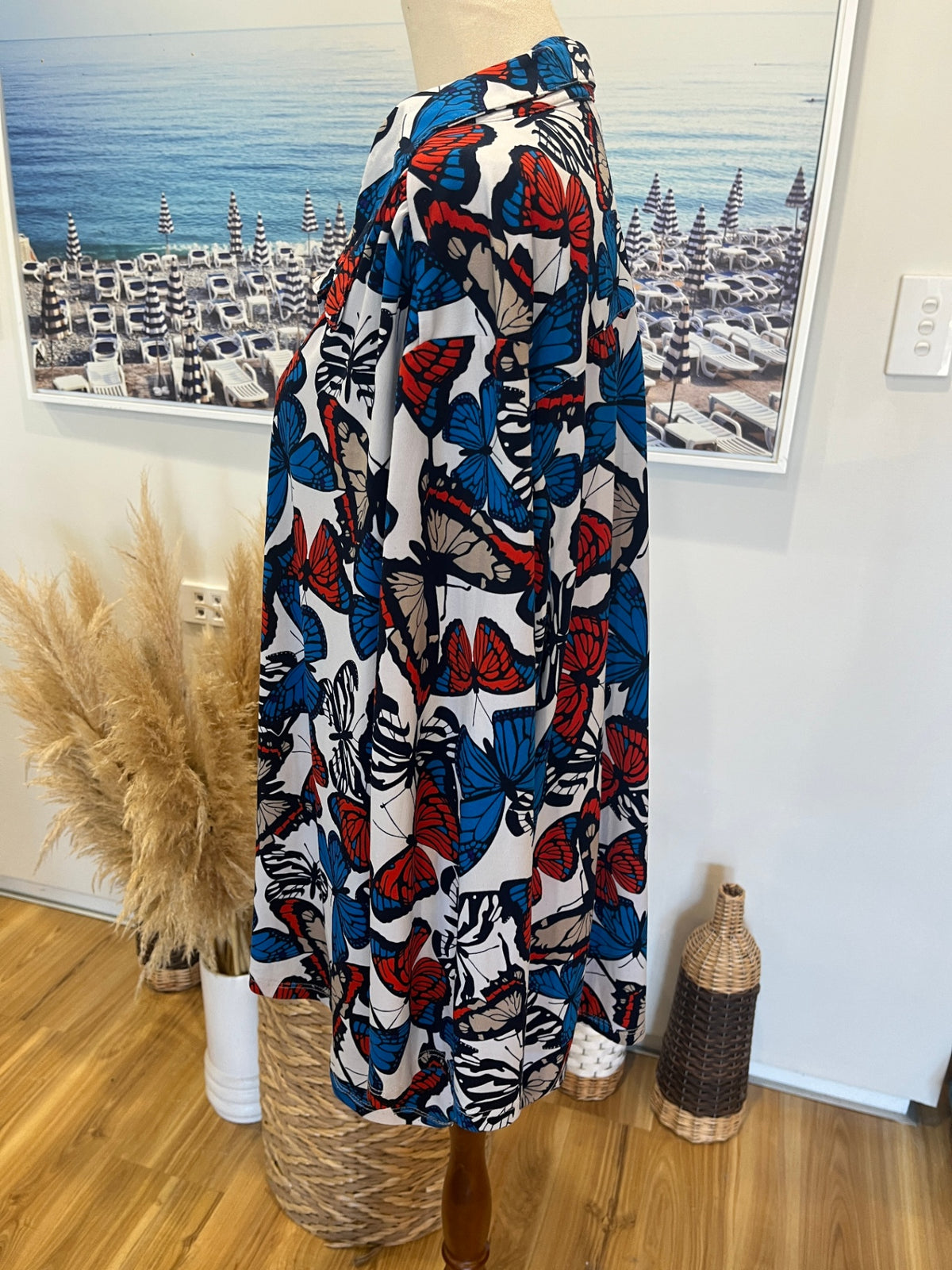 BIB Tunic Shirt Multicolor Butterfly Print Collared  – XL