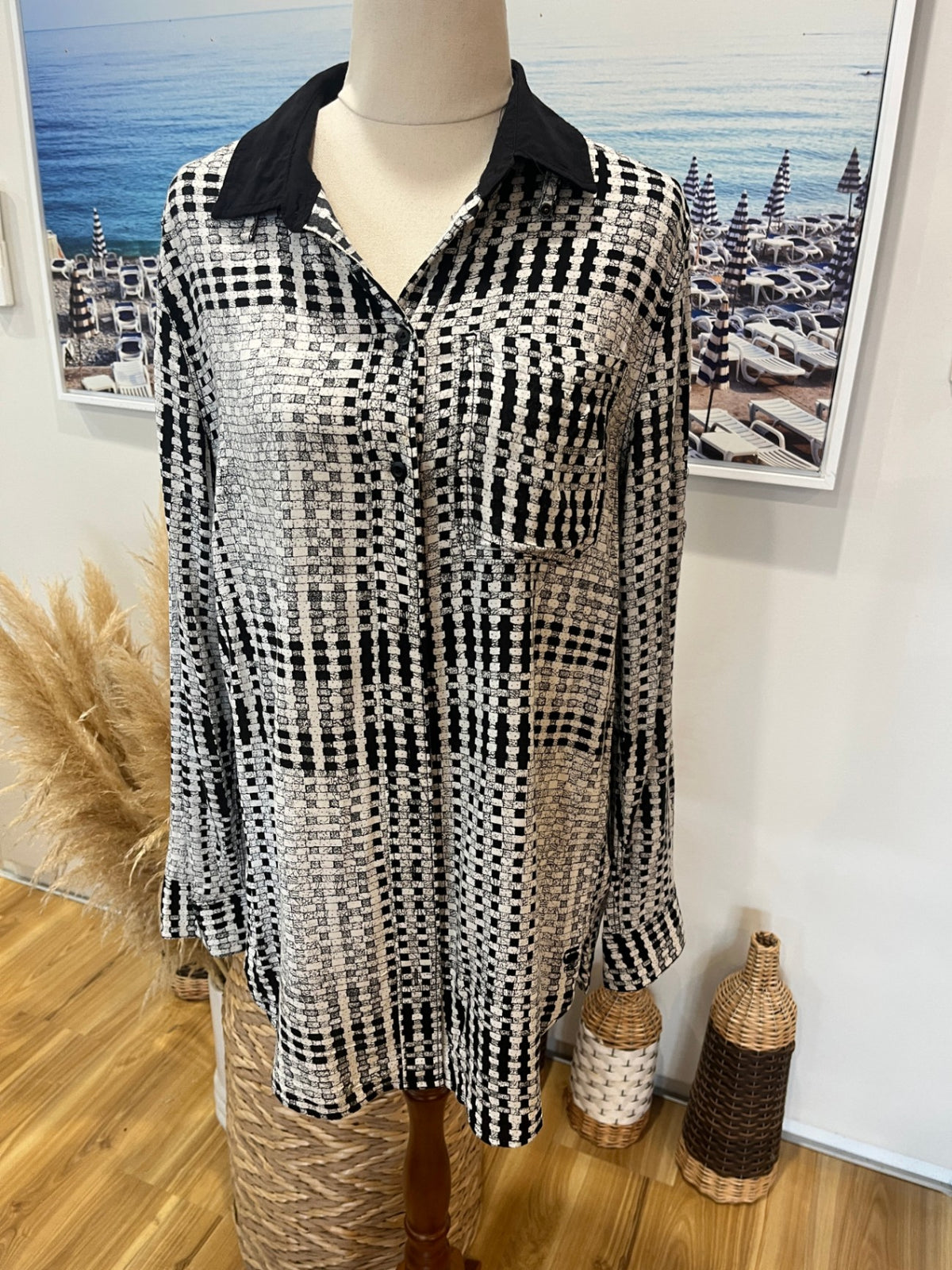 G-STARWOMEN Black & White 100% Viscose Shirt – Medium